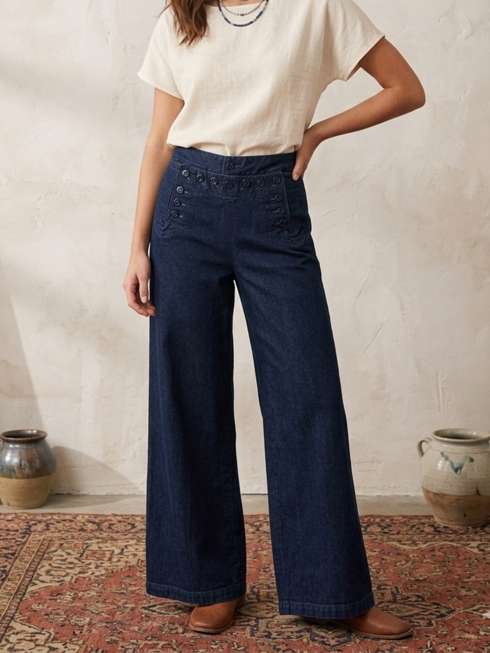 Vintage Lauren Ralph Lauren sailor  Wide Leg Jeans in Dark Indigo